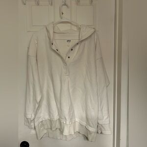 Aerie Textured Waffle Knit Henley Hoodie - Cream/White - Size S